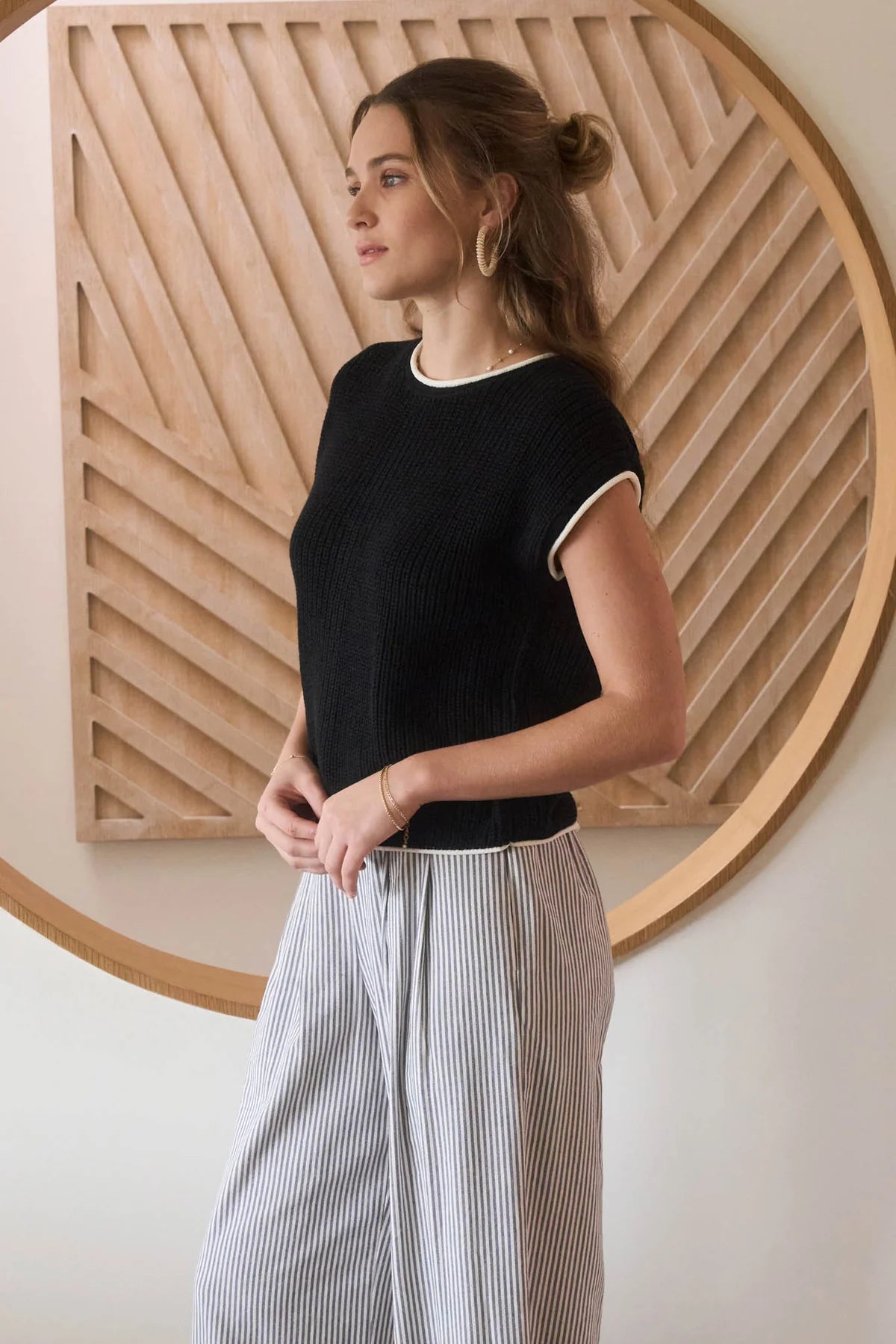 Contrast Trim Button Back Sweater