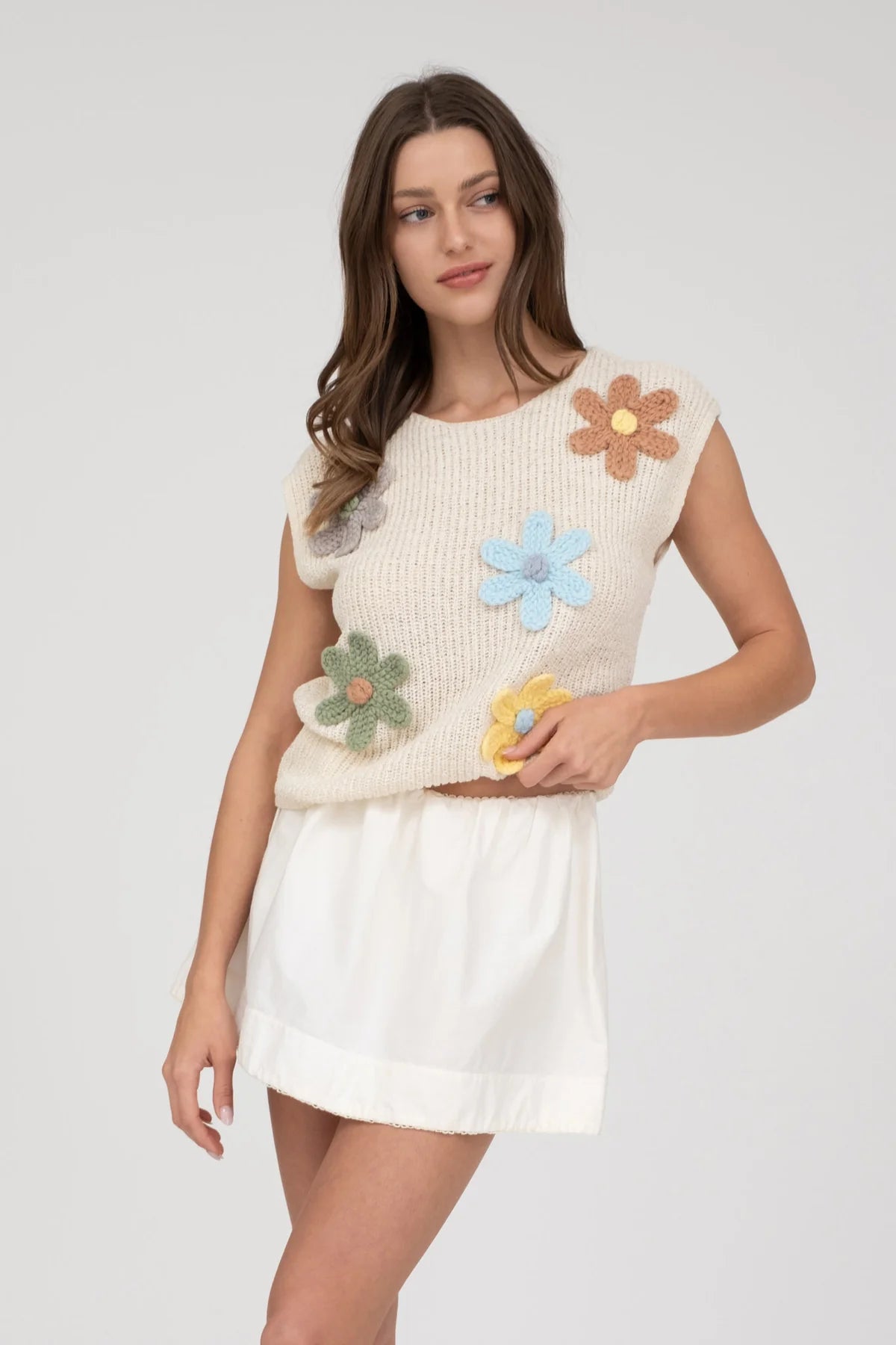 Floral Crochet Short Sleeve Sweater
