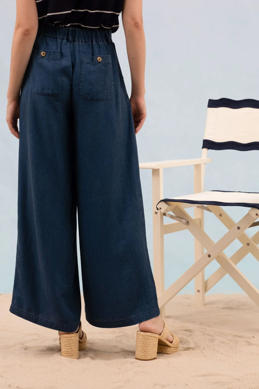 Dark Chambray Pintuck Wideleg Pant