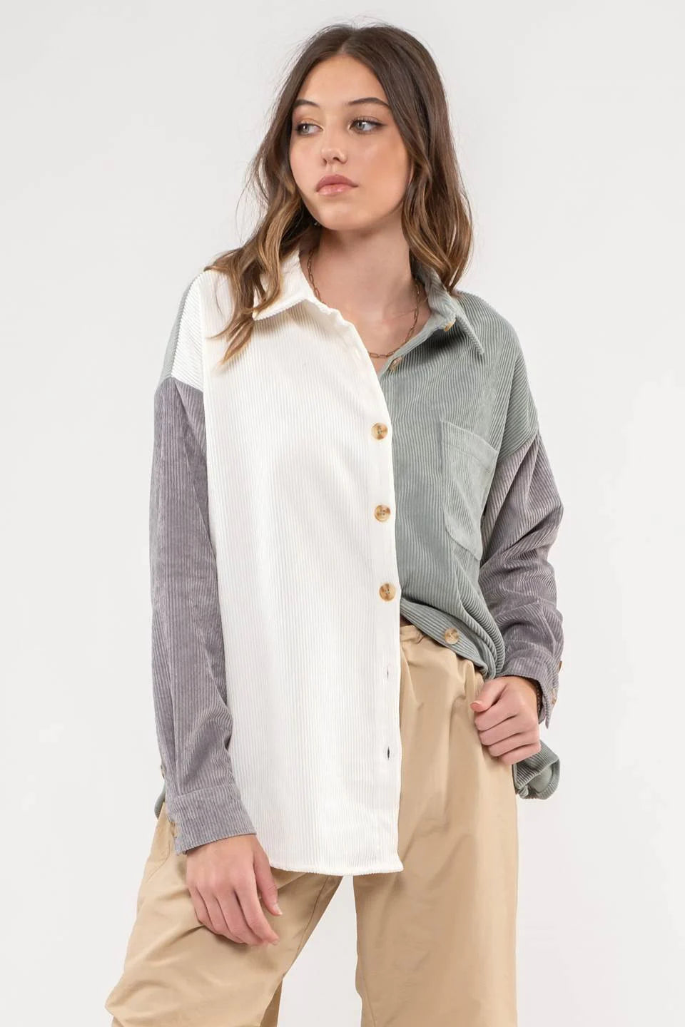 Colorblock Corduroy Shacket