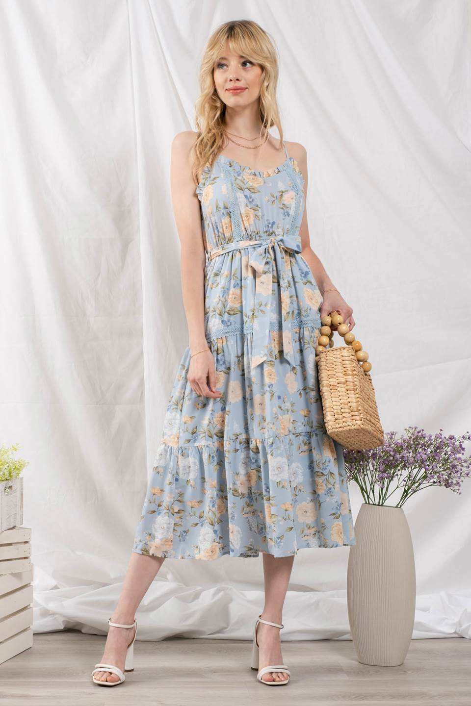 Floral and Lace Midi Dress