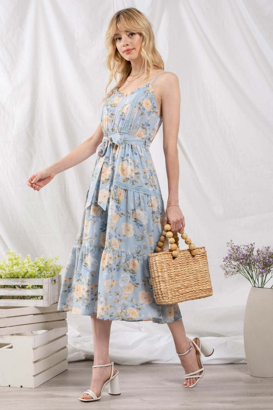 Floral and Lace Midi Dress