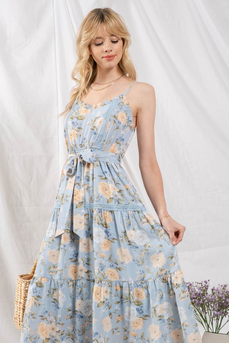 Floral and Lace Midi Dress
