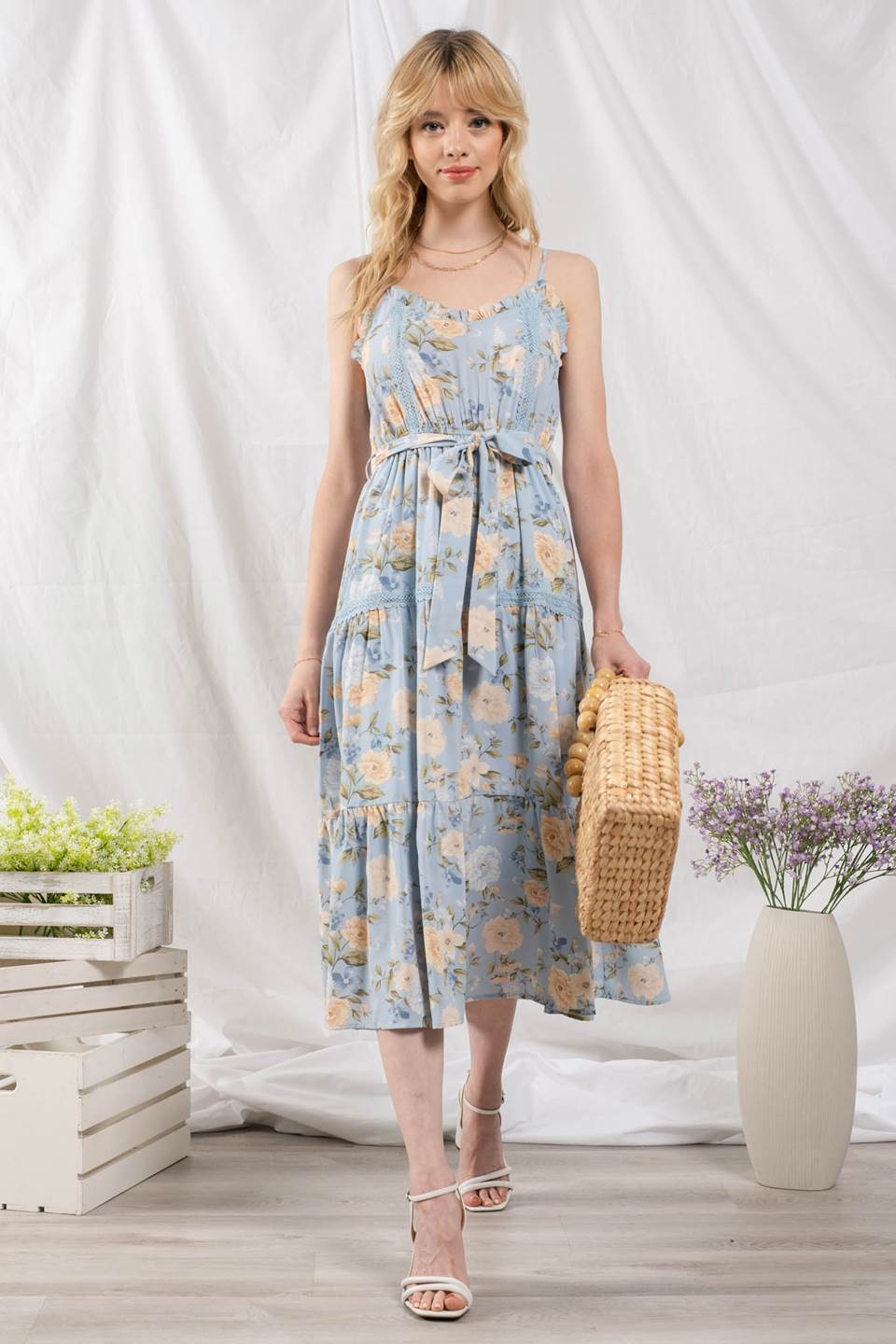 Floral and Lace Midi Dress
