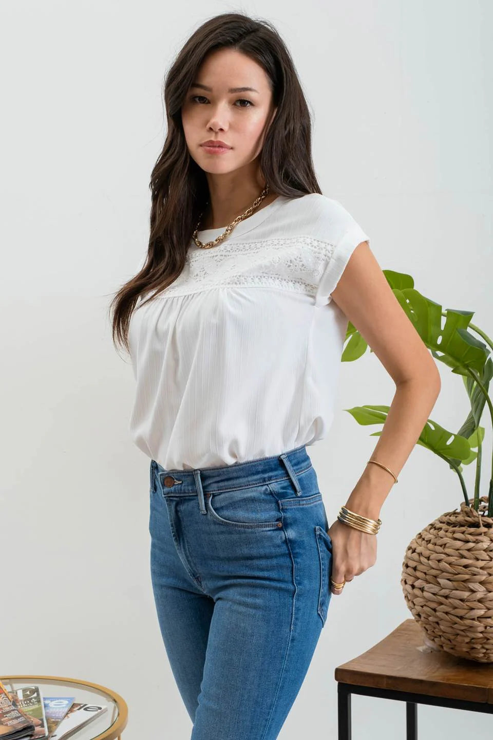 Floral Eyelet Detail Woven Top