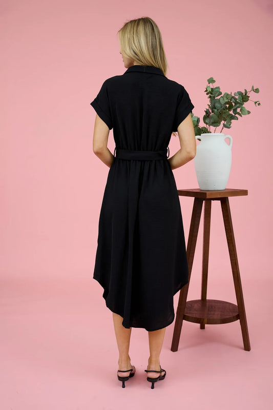 Collard Button Bown Dress with Belt
