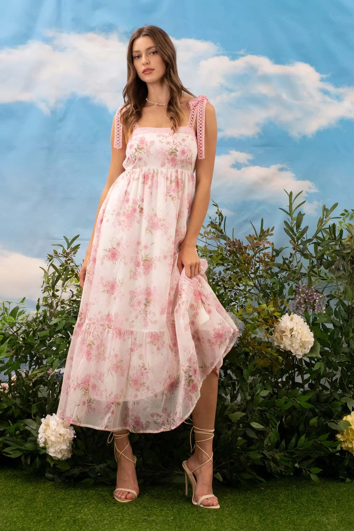 Floral Crochet Strap Maxi Dress