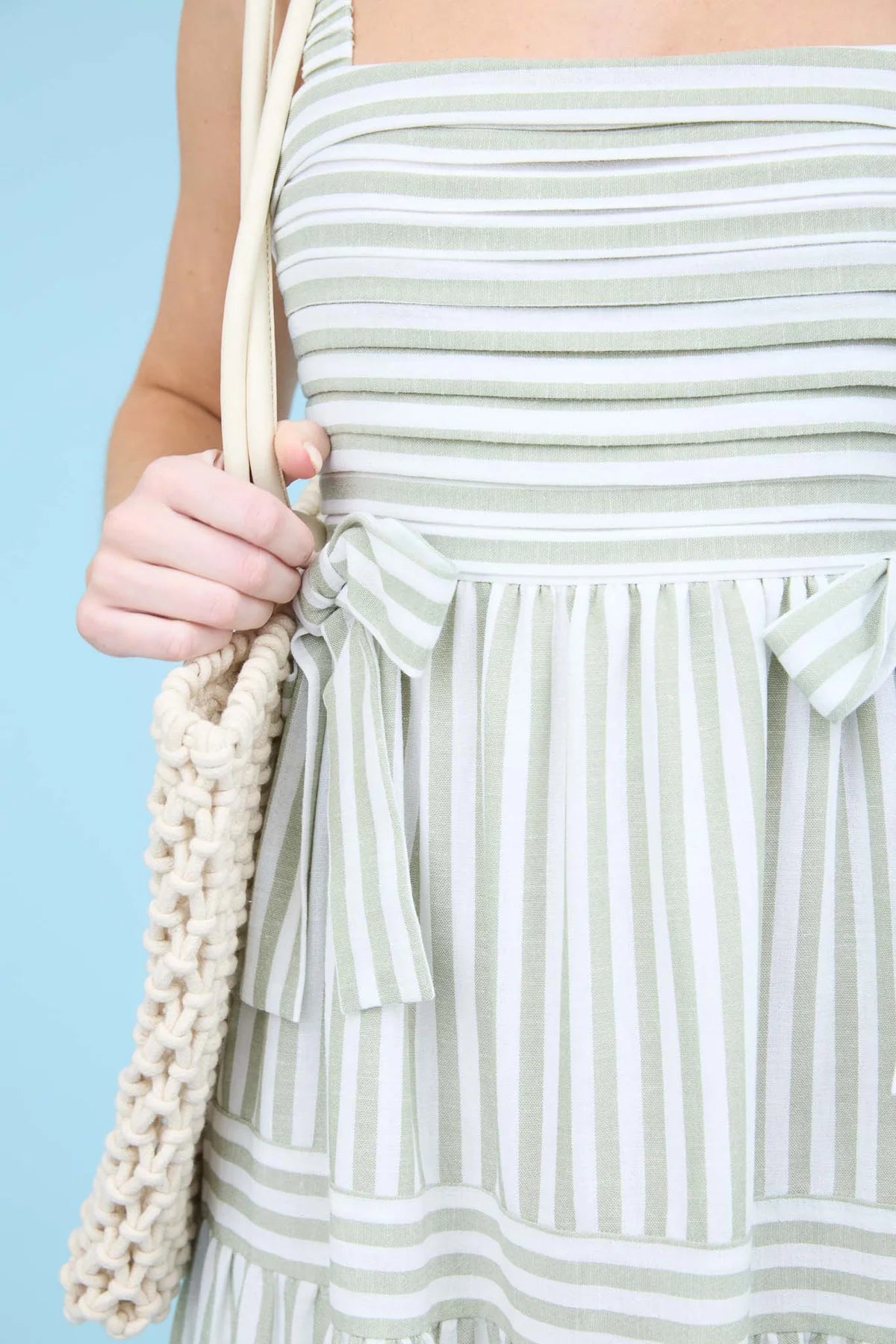 Stripe Tiered Midi Dress with Bow Detail