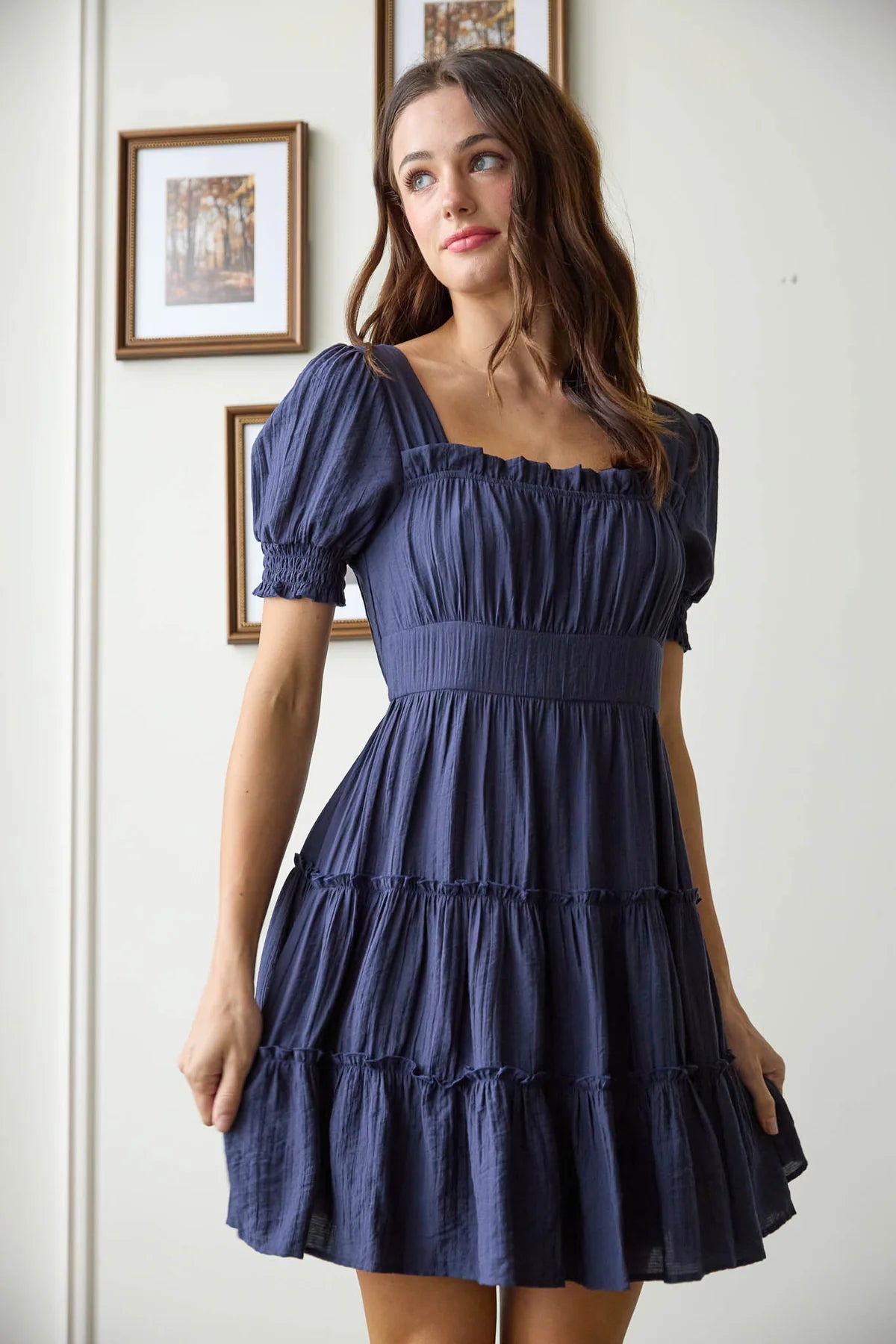 Square Neck Smocked Mini Dress