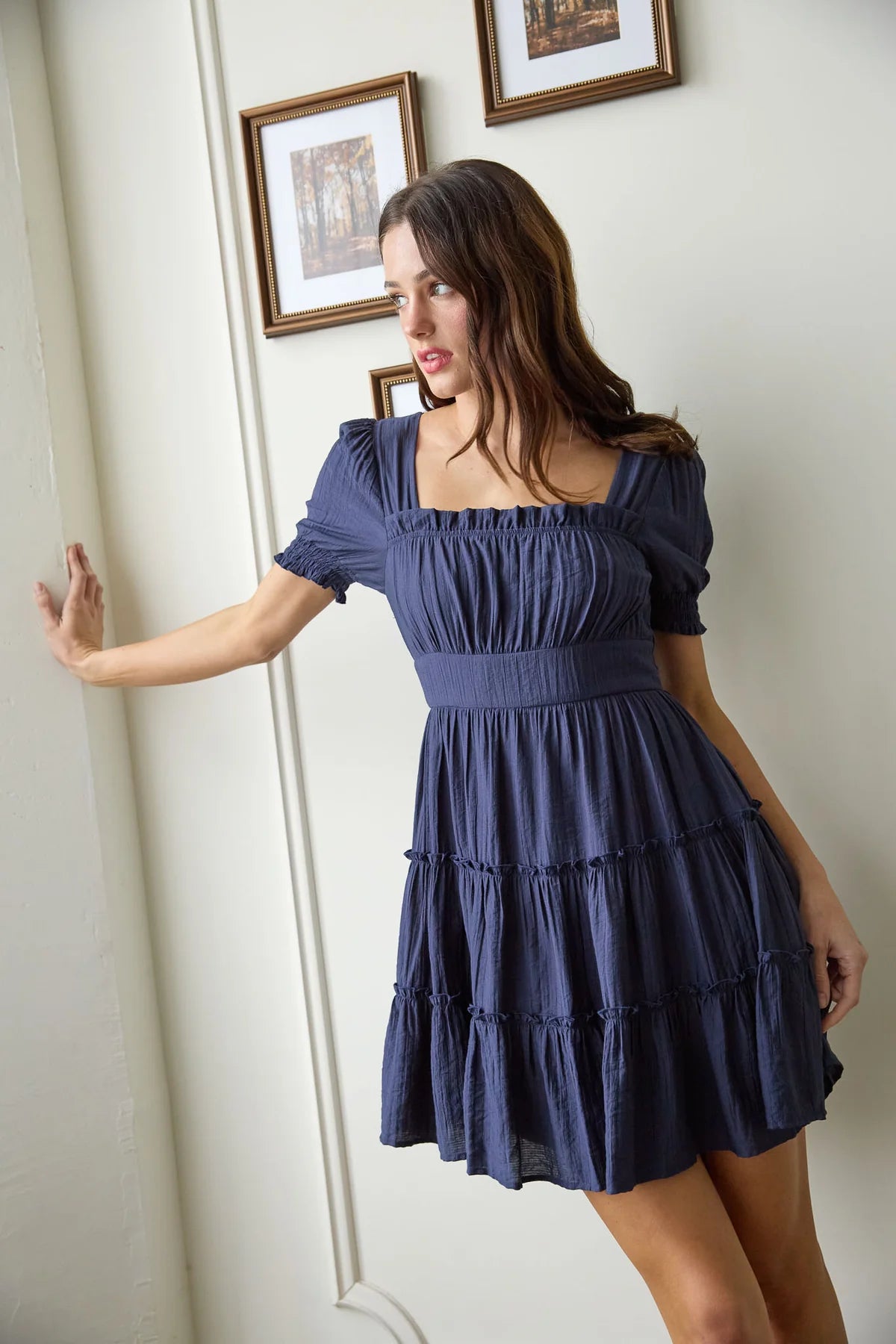 Square Neck Smocked Mini Dress