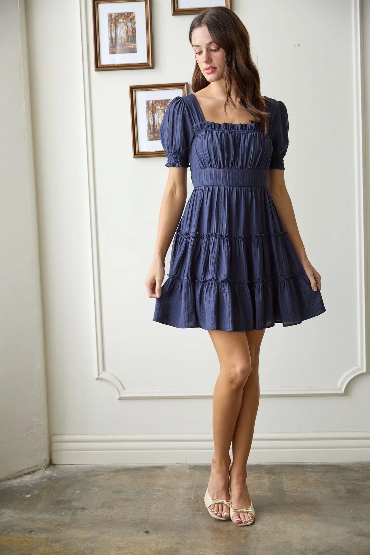 Square Neck Smocked Mini Dress