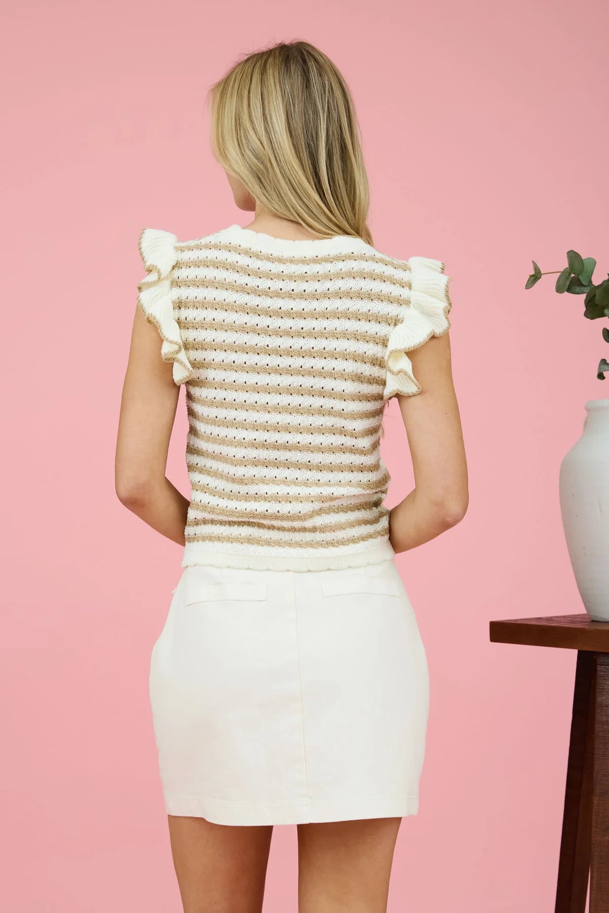 Stripe Short Sleeve Ruffle Top