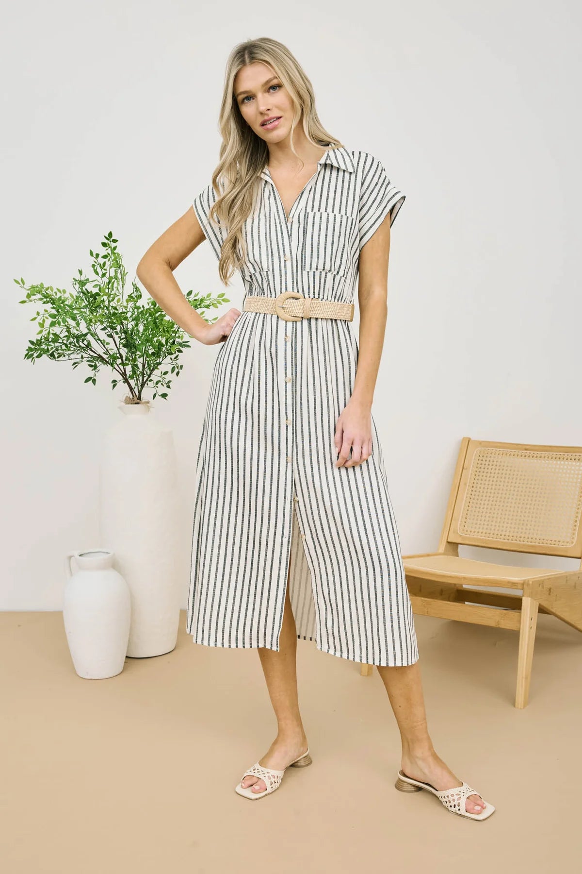 Stripe Button Down Midi Dress