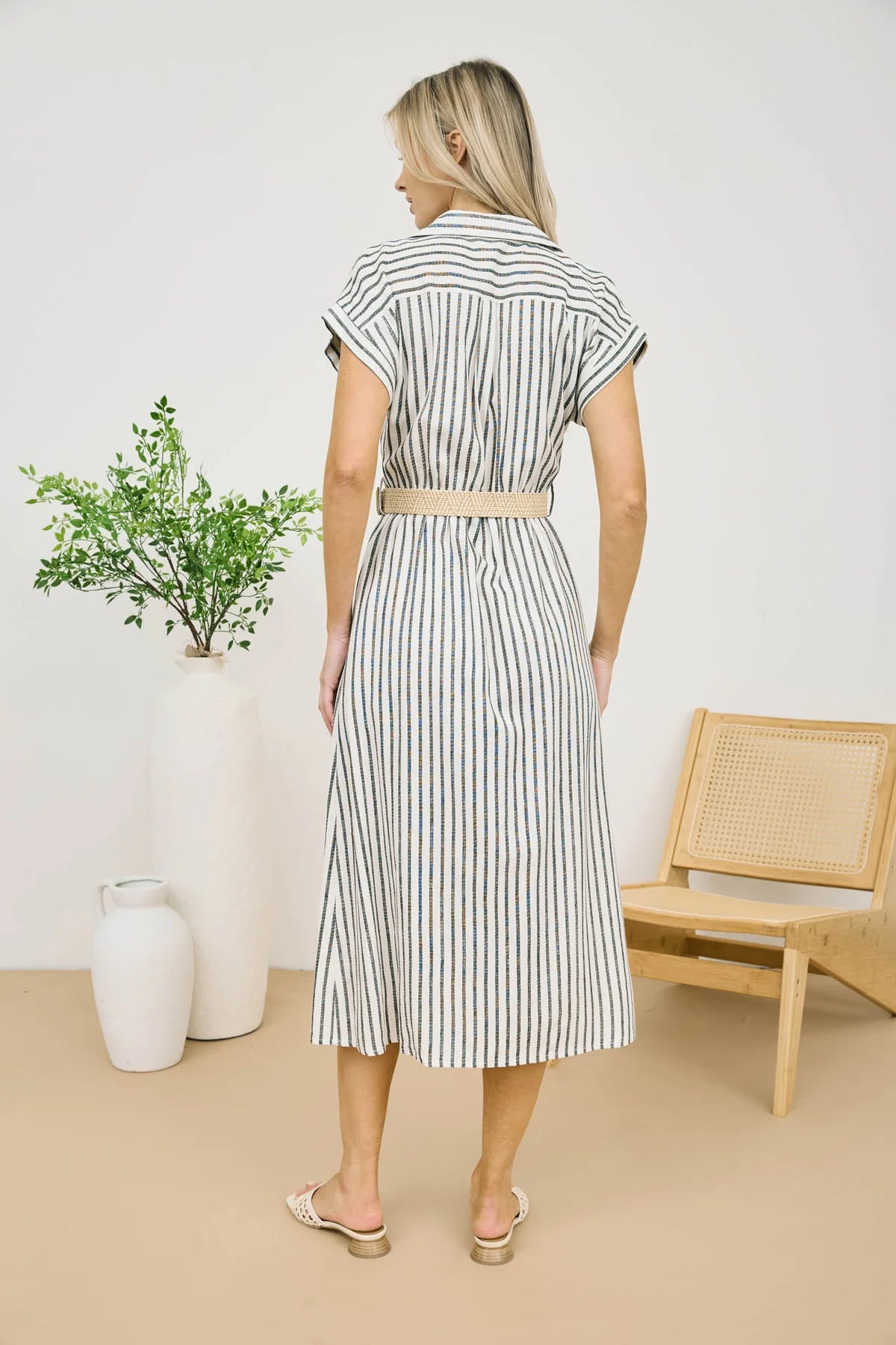 Stripe Button Down Midi Dress