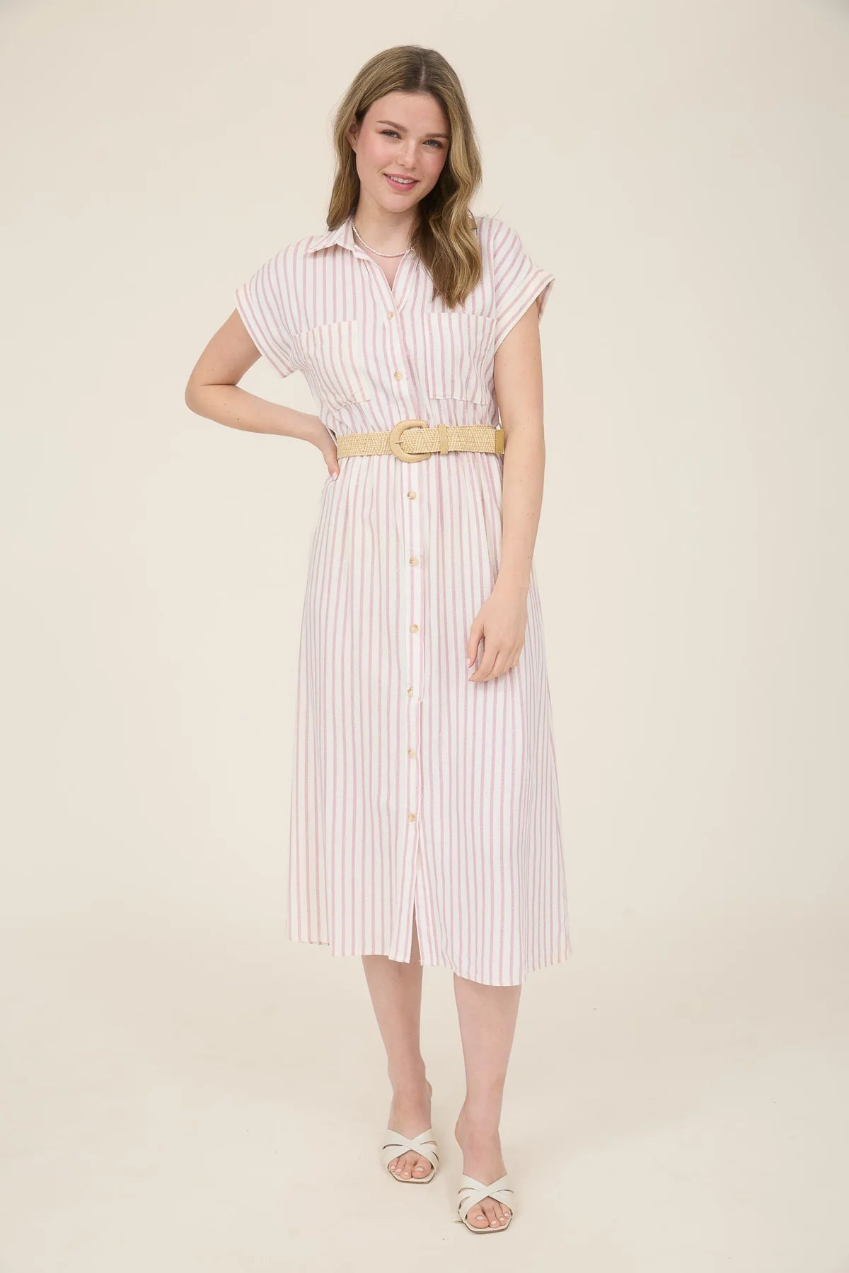 Stripe Button Down Midi Dress