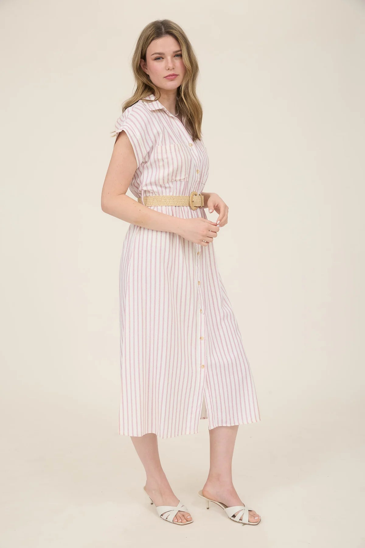 Stripe Button Down Midi Dress
