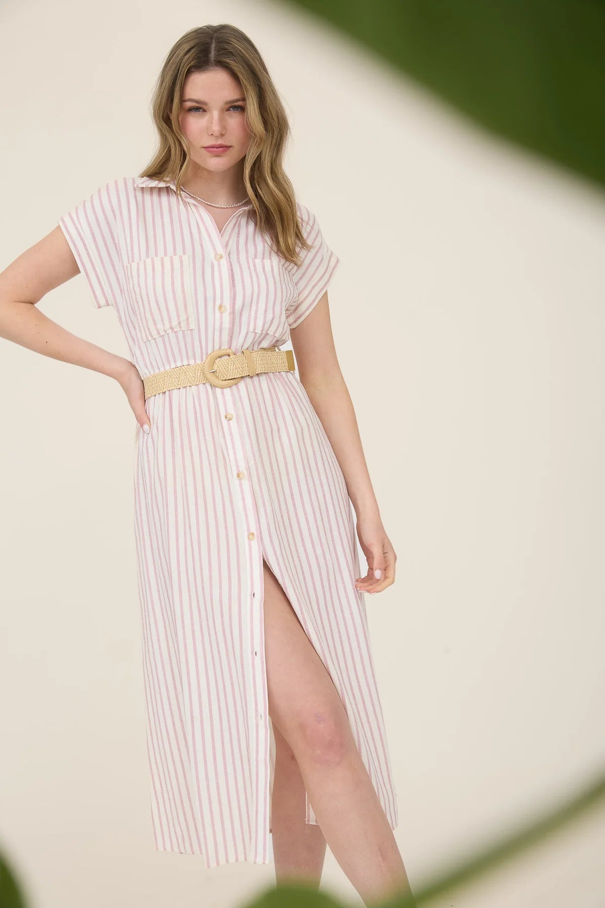 Stripe Button Down Midi Dress