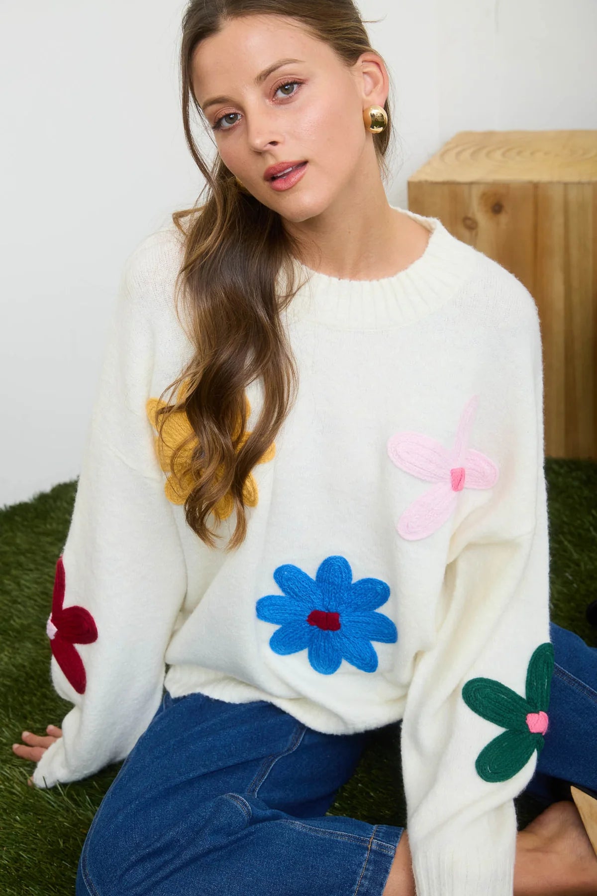Crochet Flower Knit Sweater