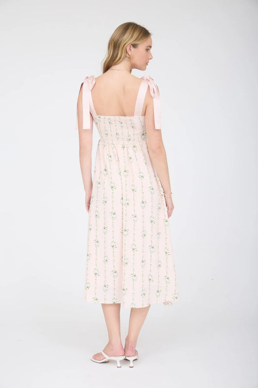 Floral Tie Strap Corset Midi Dress