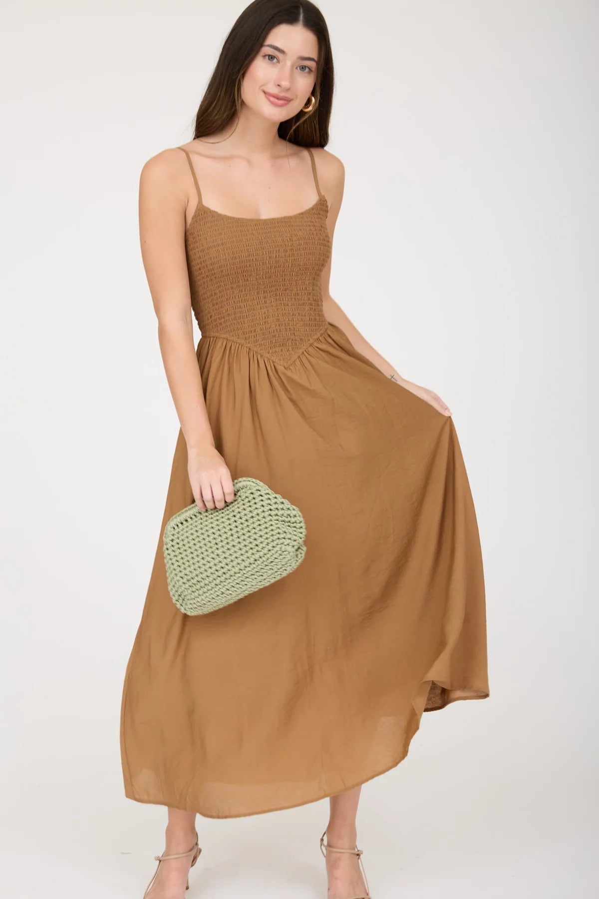 Smocked Basque Waist Spaghetti Strap Dress