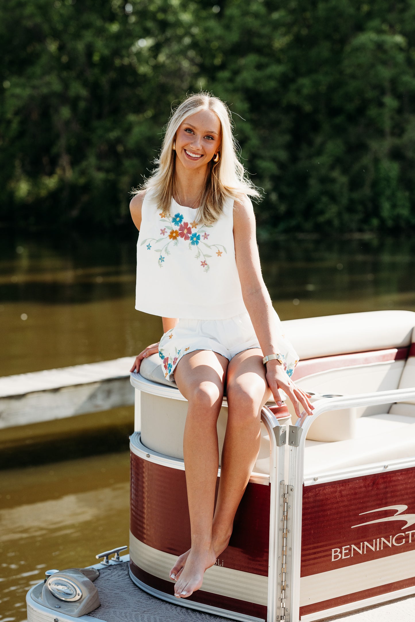 Embroidered Floral Pleated Shorts