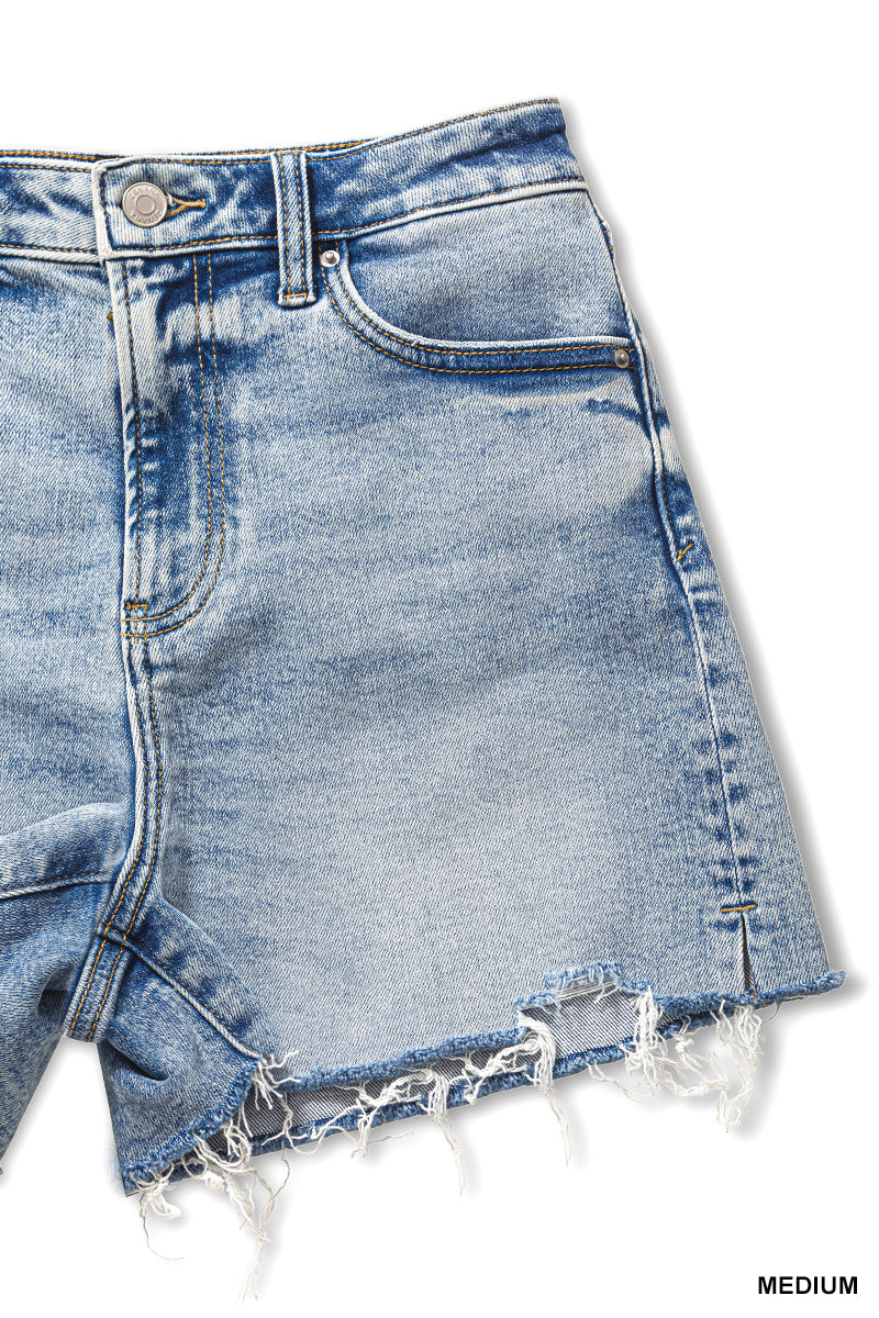 Distressed Hem Denim Shorts