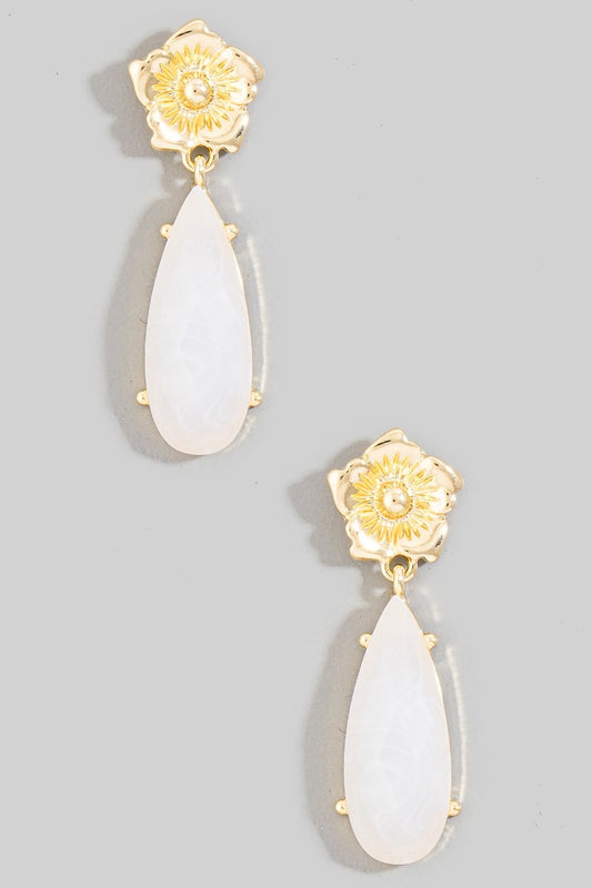 Faceted Tear Gem and Flower Stud Earring