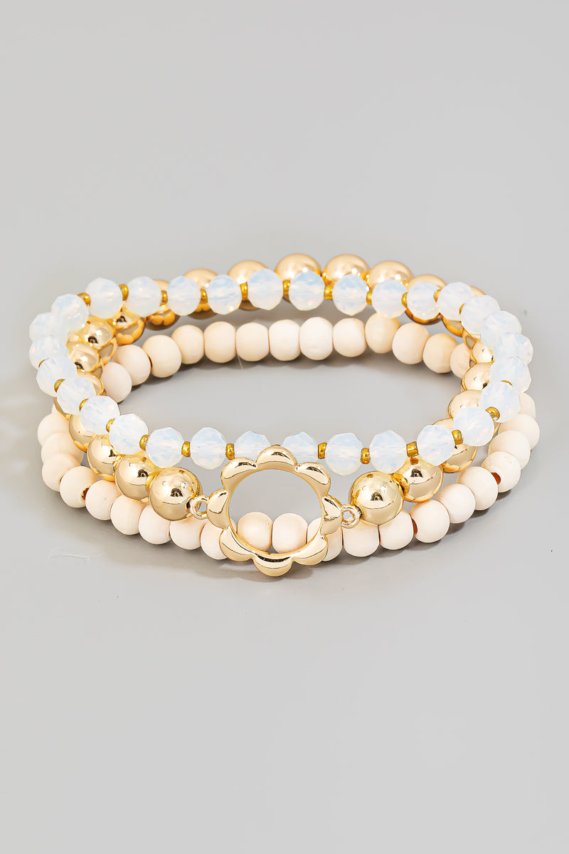 Flower Charm Mix Beaded Bracelet Set