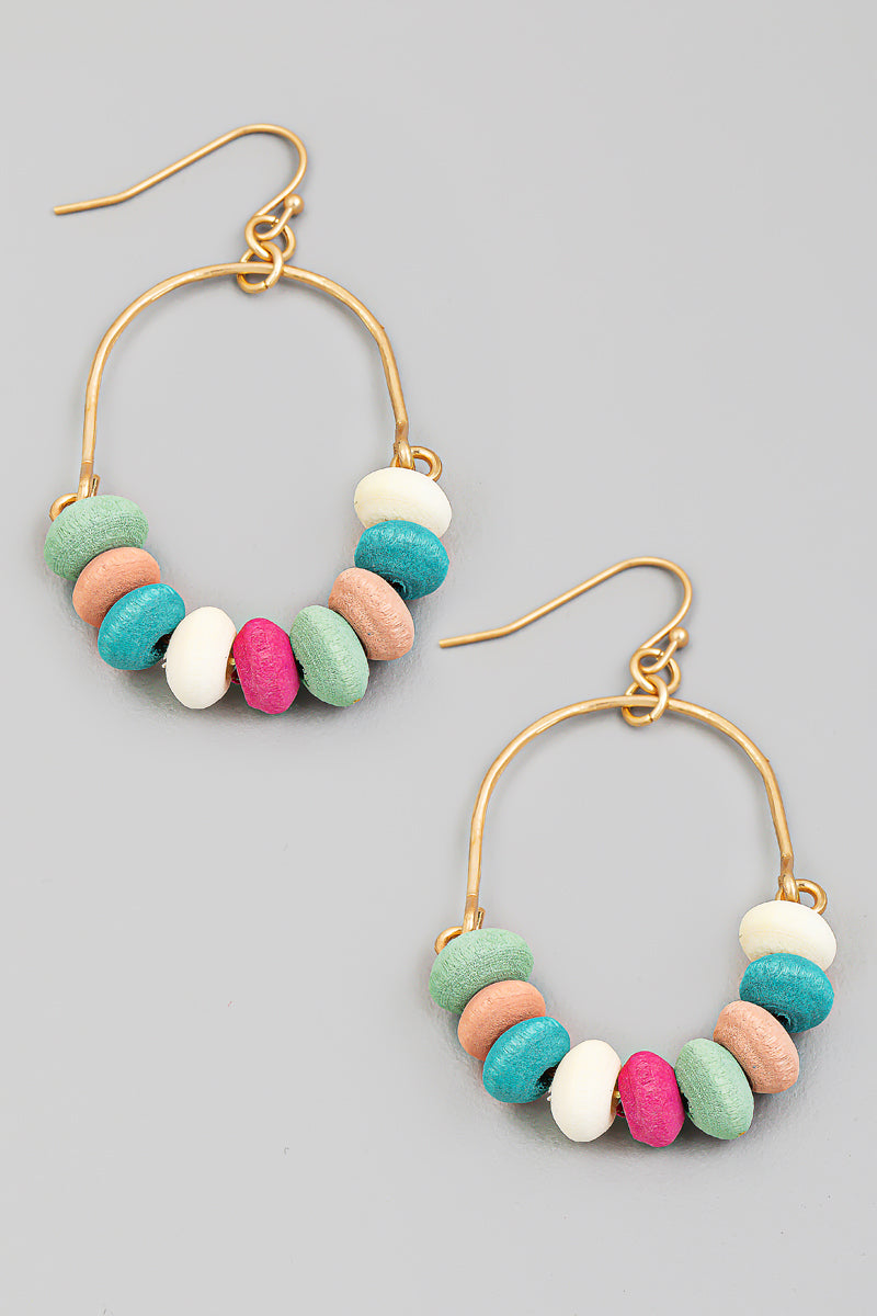 Wooded Bead Circle Drop Earring