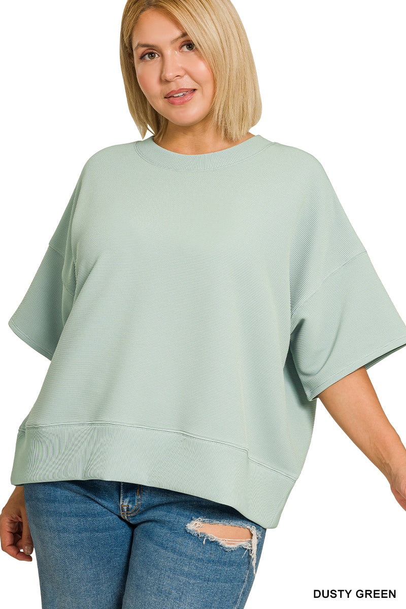Curvy Ribbed Round Neck Banded Tee