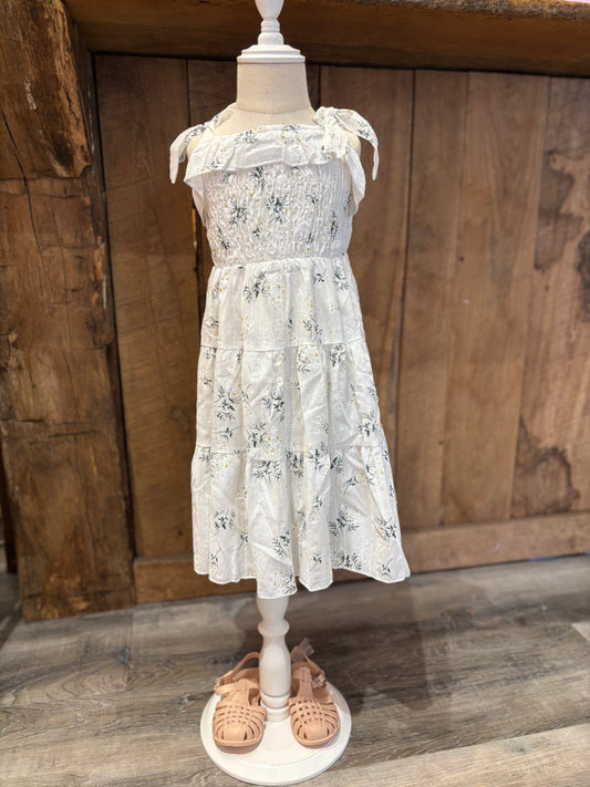 Kids Tie Strap Floral Linen Dress