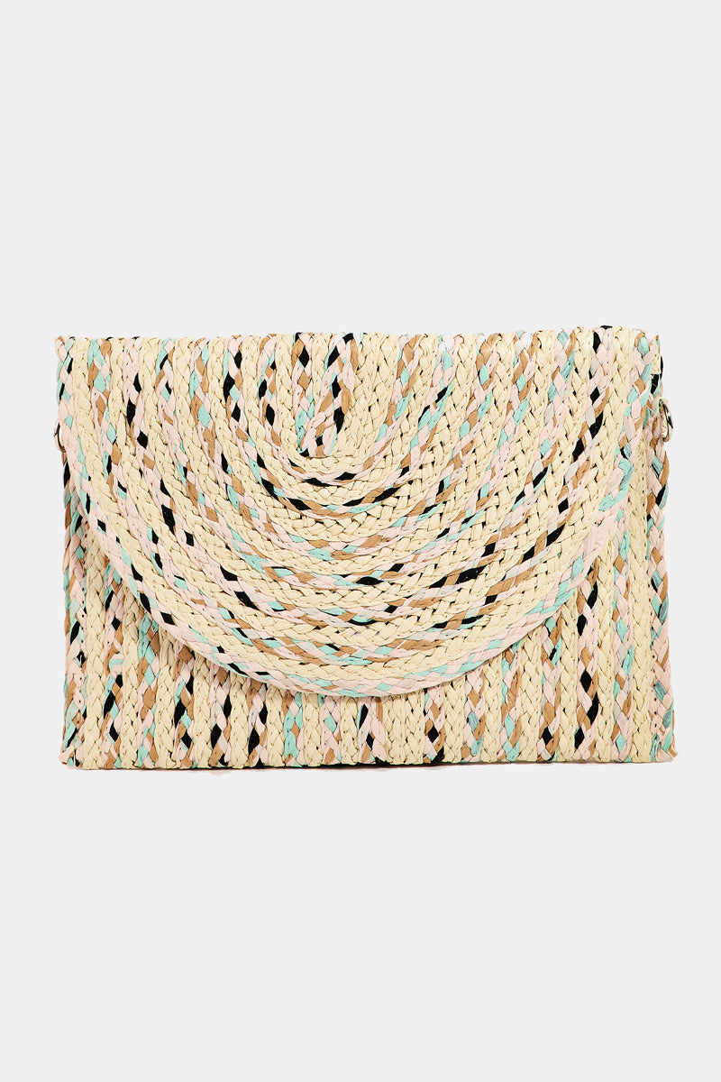Woven Straw Envelope Clutch