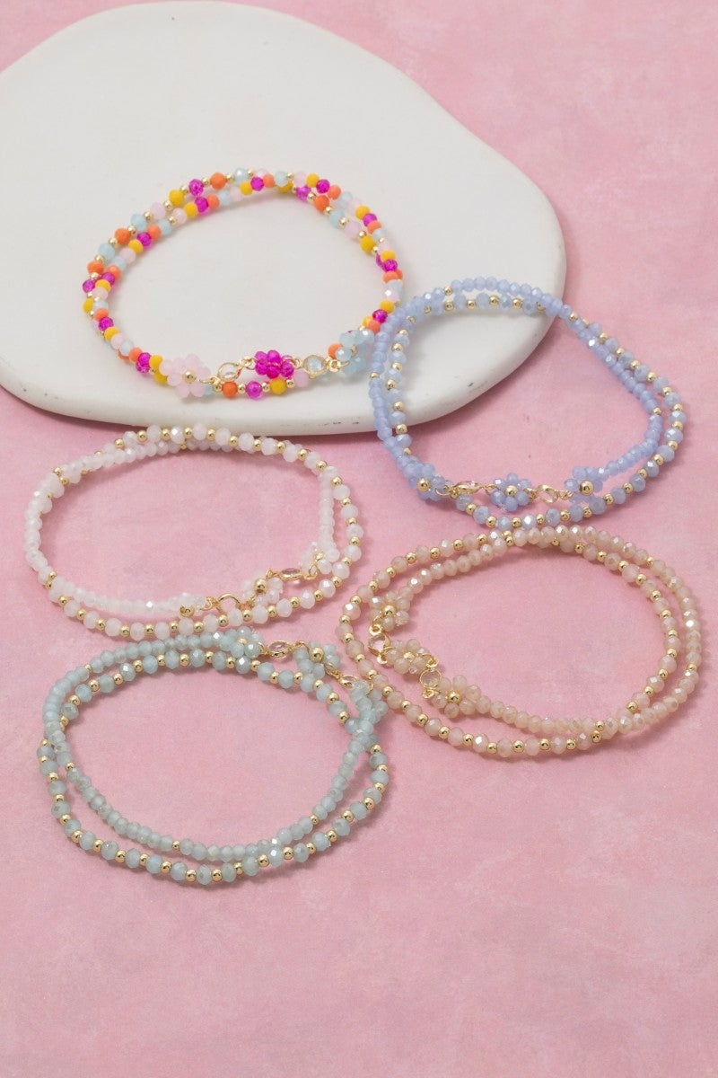 Flower and Bead Bracelet Set