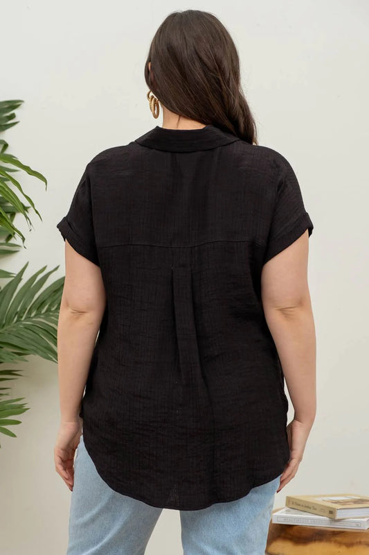 Curvy Button Up Pocket Shirt