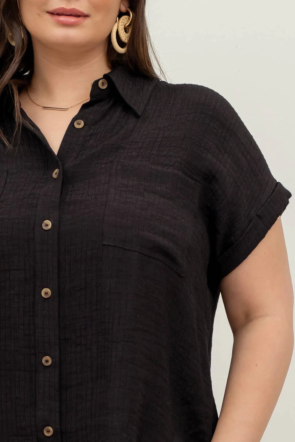 Curvy Button Up Pocket Shirt