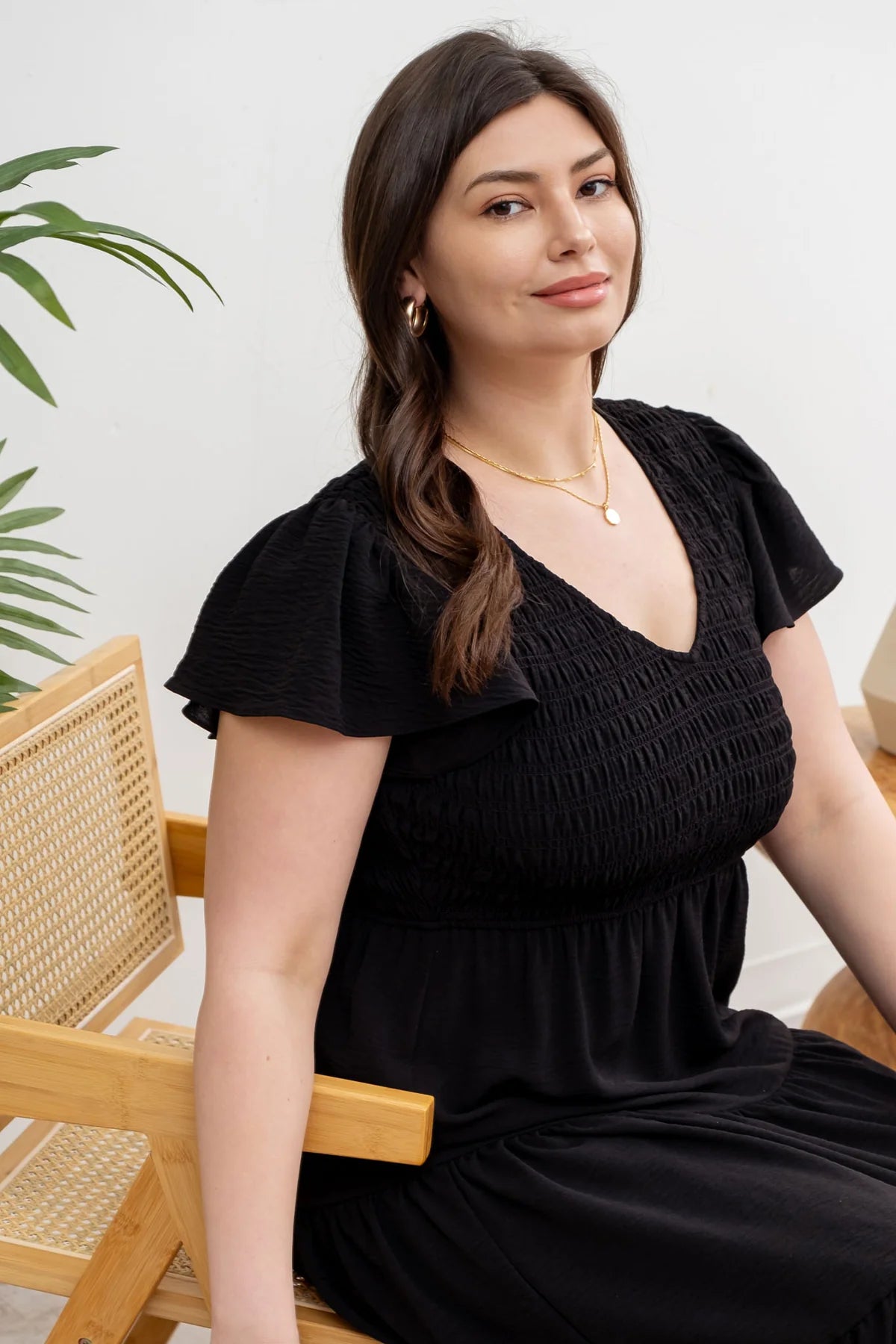 Curvy V Neck Flutter Sleeve Dress