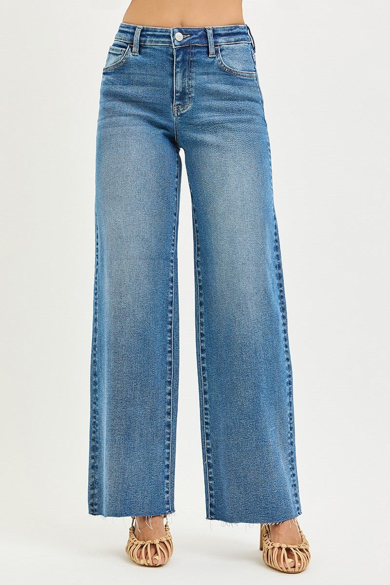 Risen Clara High Rise Wide Leg Jean with Raw Hem