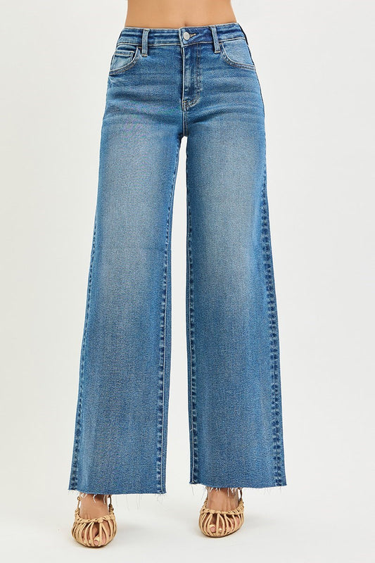 Risen Clara High Rise Wide Leg Jean with Raw Hem
