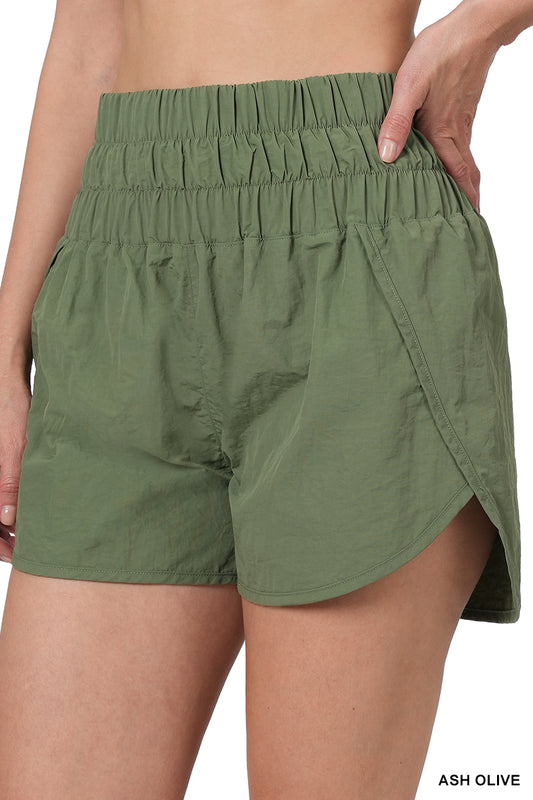 Smocked Waistband Windbreaker Shorts
