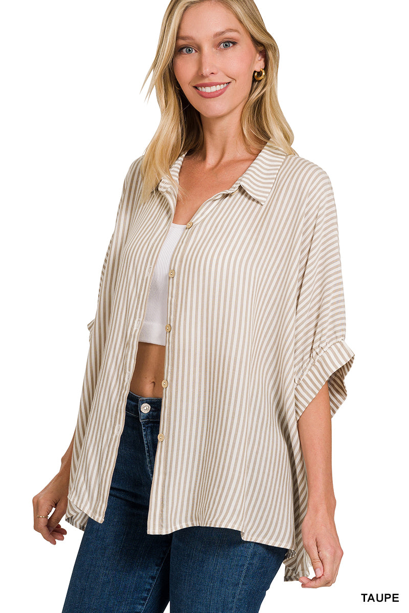 Striped Short Sleeve Button Up Shirt
