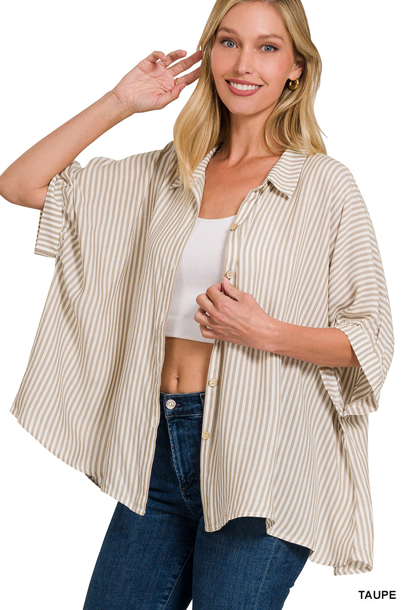 Striped Short Sleeve Button Up Shirt