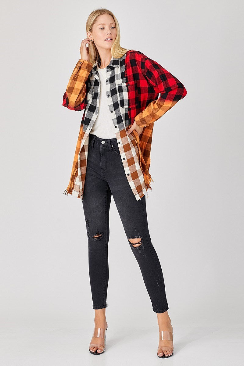 Patchwork Oversized Long Flannel