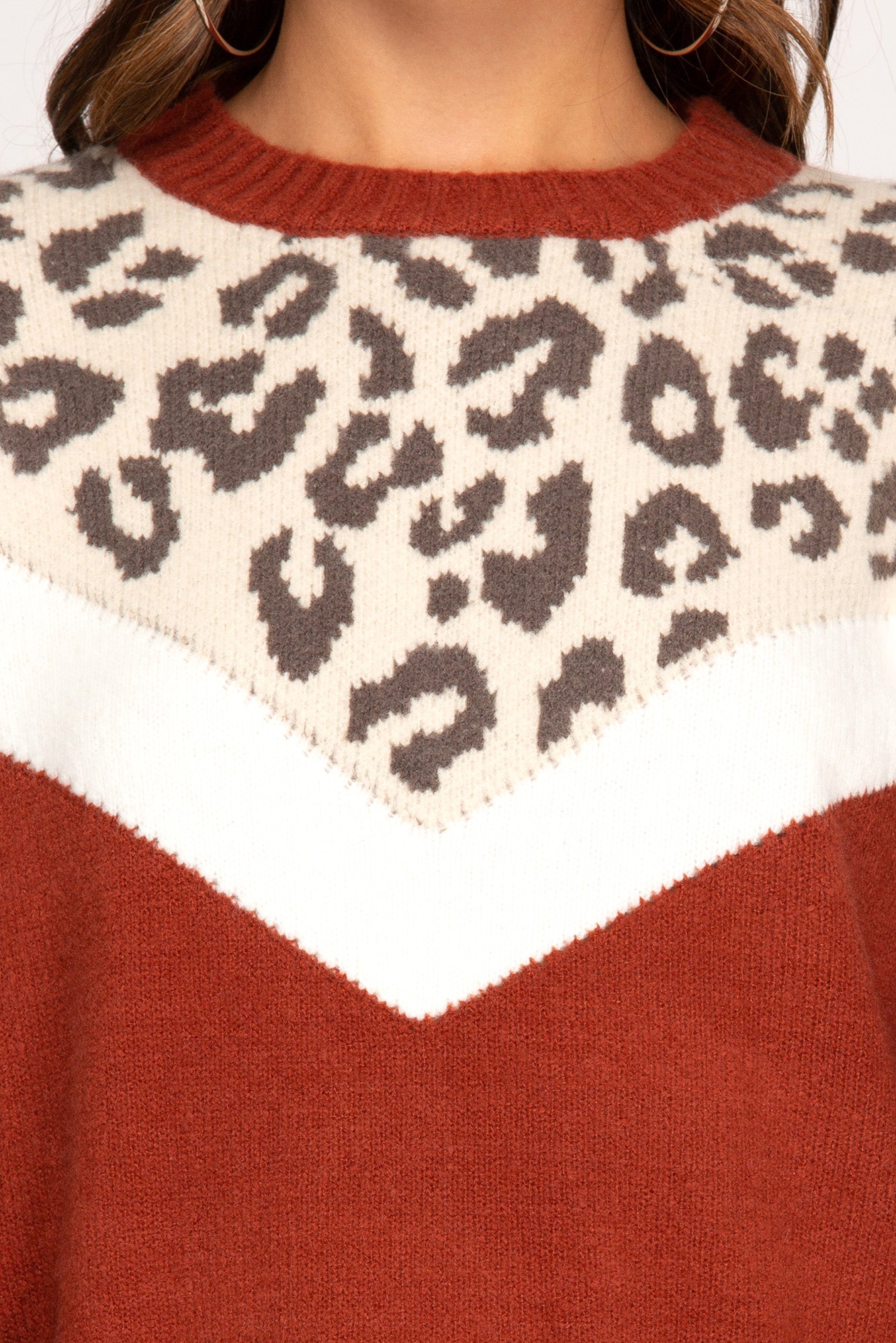 Colorblock Leopard Print Pullover Sweater