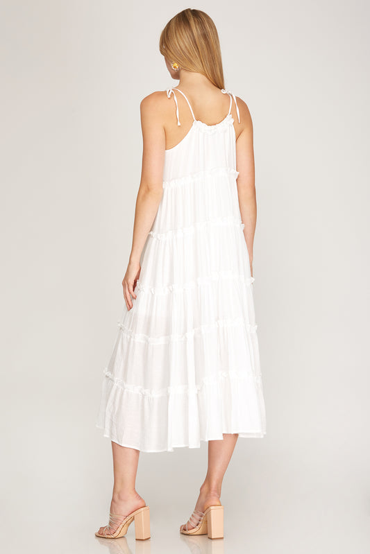Tie Shoulder Tiered Dress