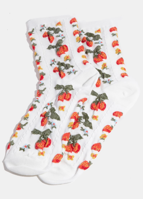 Strawberries and Flowers Crew Socks