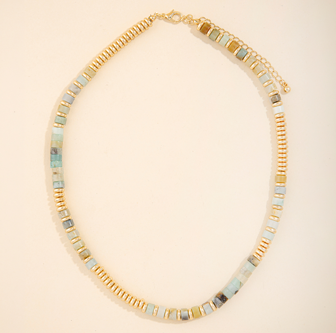 Semi Precious Stone and Disc Bead Necklace