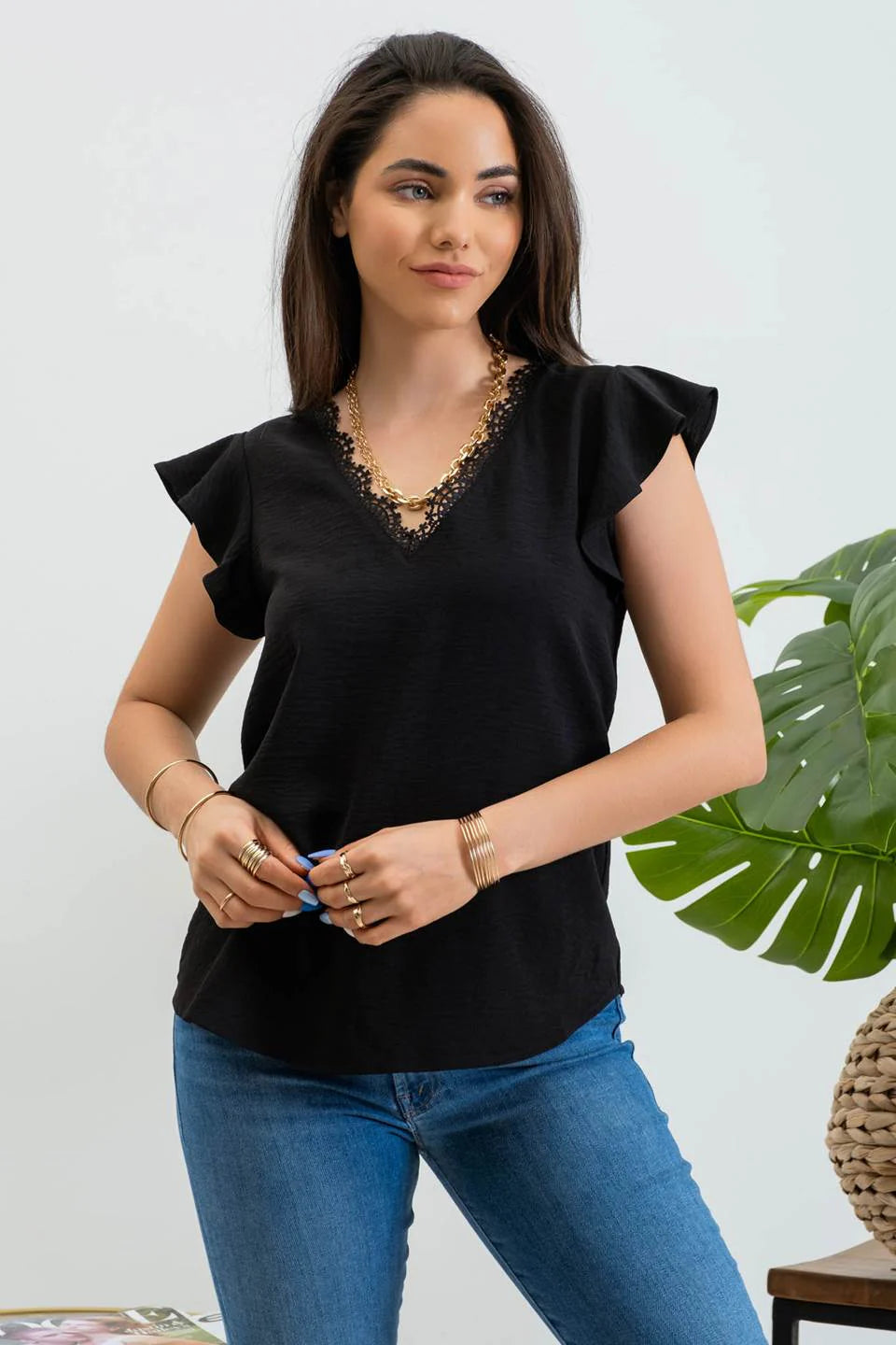 V Neck Tie Back Top