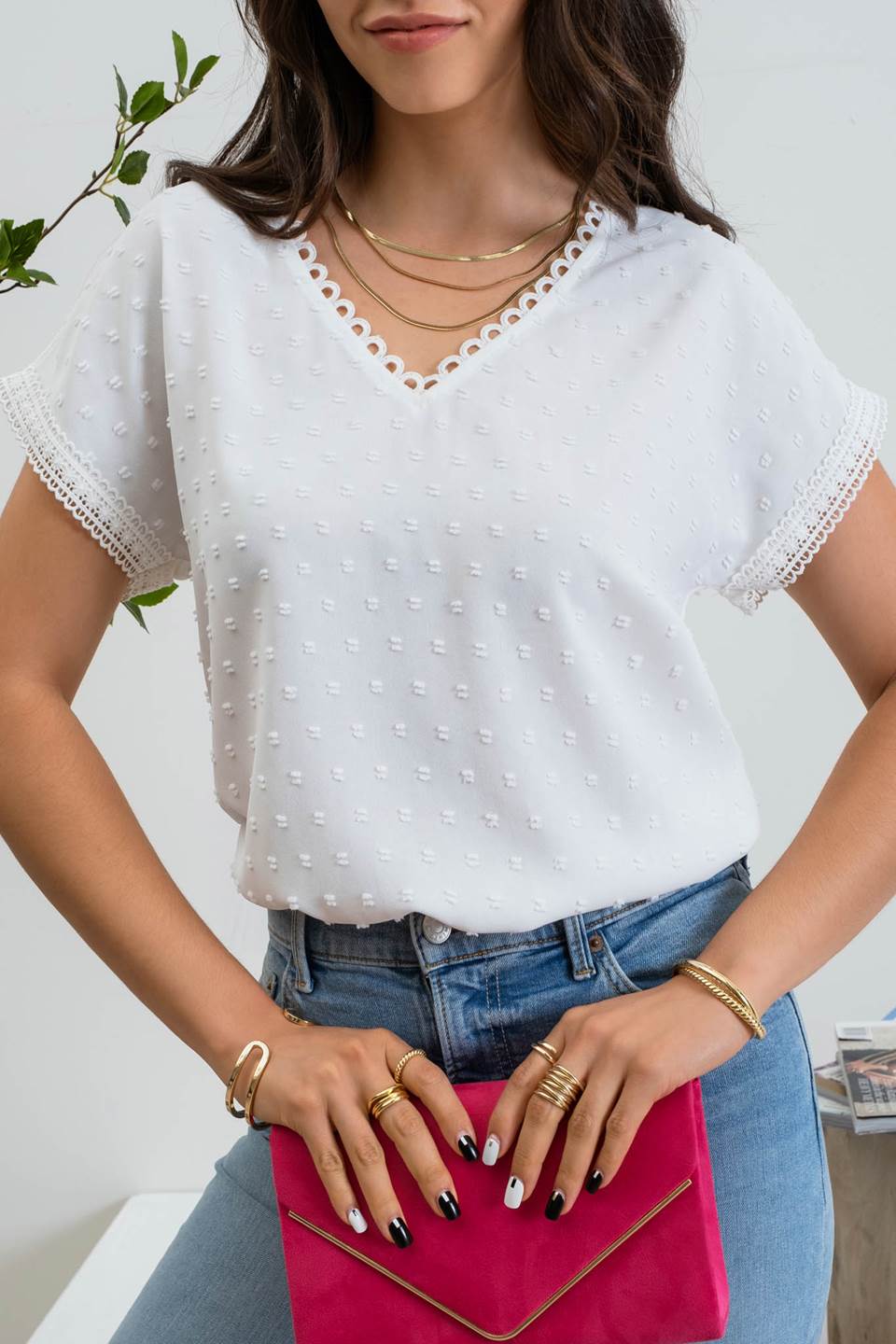 Textured Scallop Lace Trim Top