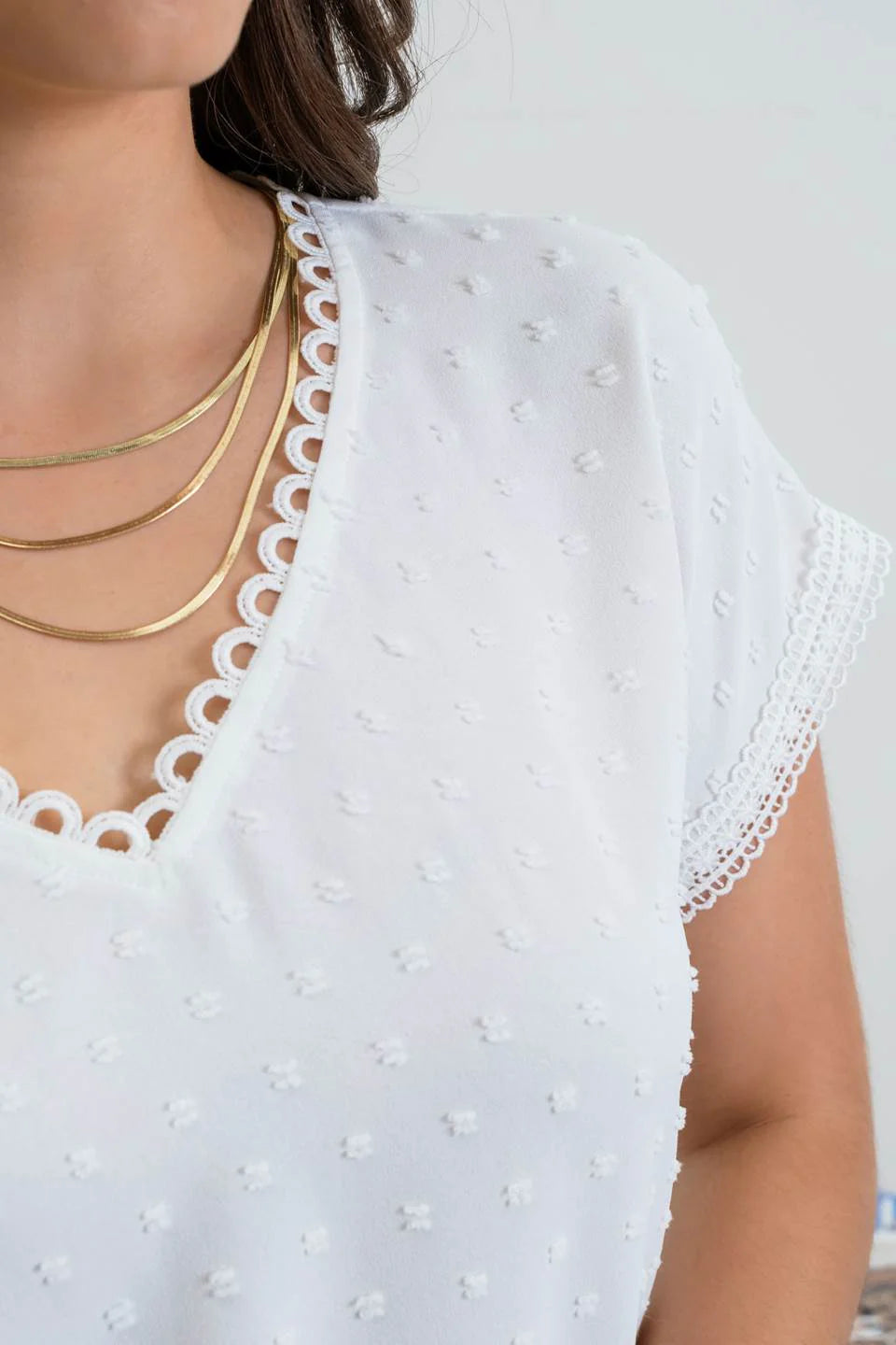 Textured Scallop Lace Trim Top