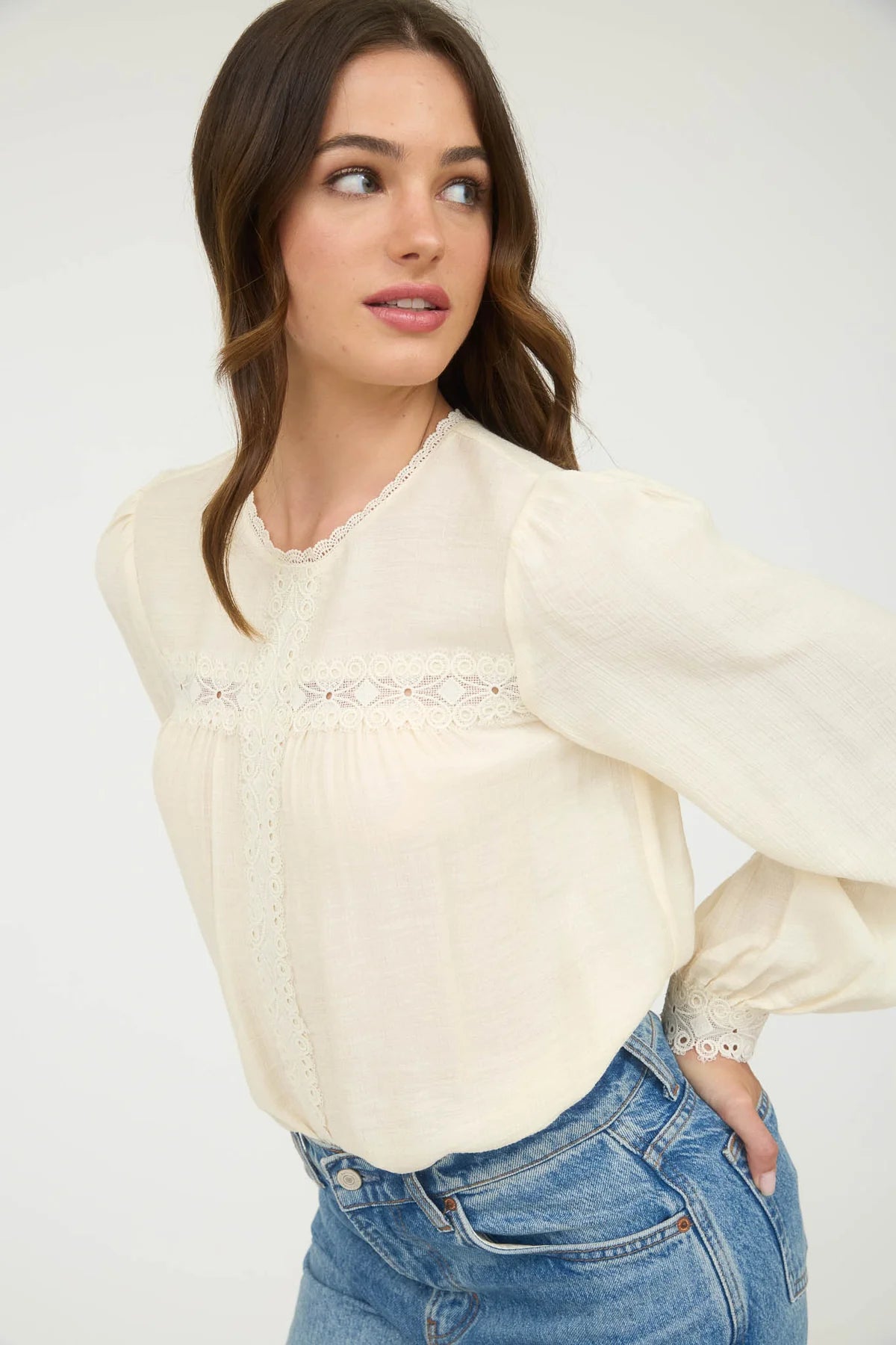 Lace Detail Long Sleeve Blouse
